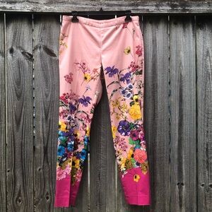 Moncler Pink Floral Pants Size 44 US 10 Ankle Low Rise Bold Print Ombre